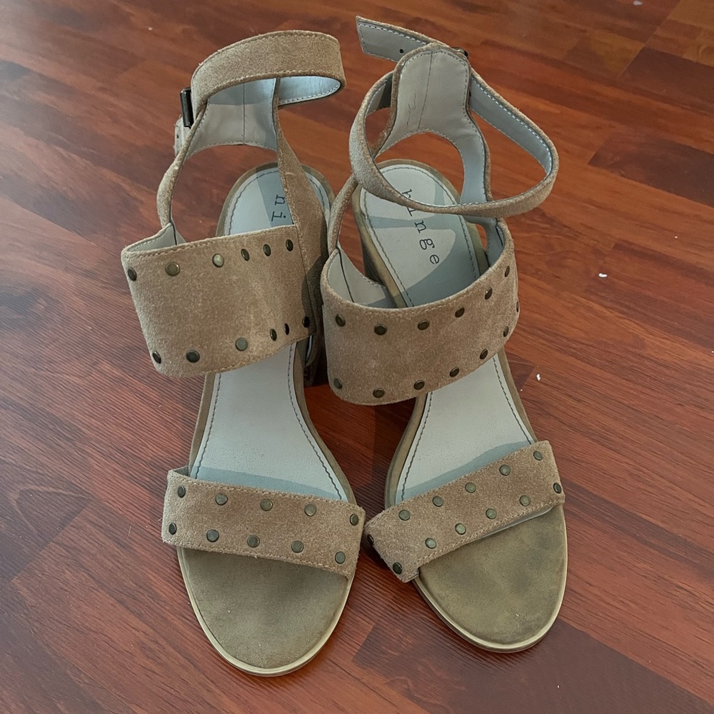 Hinge Suede Heels with Studded Detail